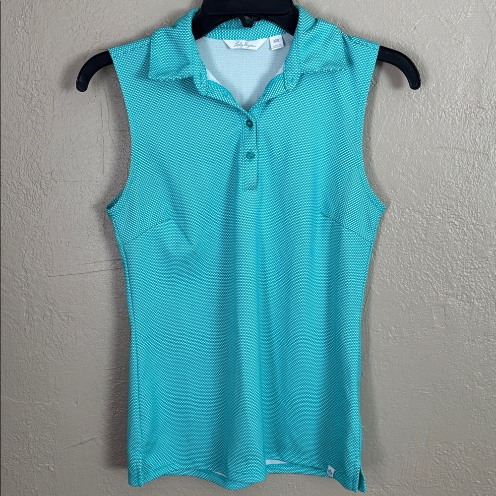 Lady Hagen Jacquard Sleeveless Polo Teal‎ Crush Summer Stylish Golf XS